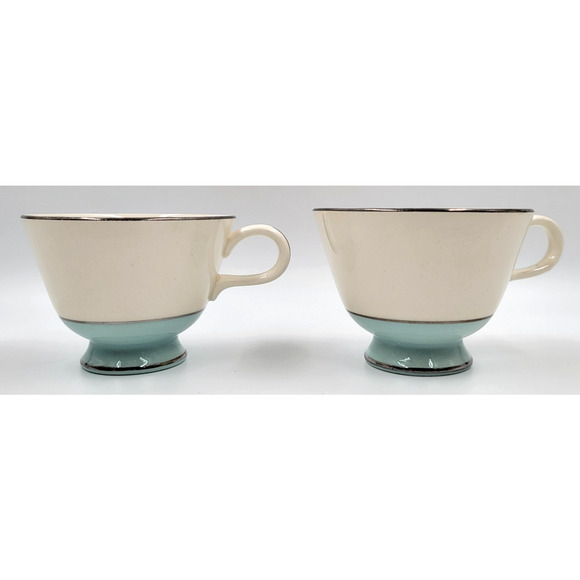 Sevron Blue Lace Footed Tea Coffee Cups Silver Trim 1950's Set of 2 Mid Century - Picture 5 of 8